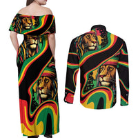 Rastafarian Lion Proud of Jamaica Couples Matching Off Shoulder Maxi Dress and Long Sleeve Button Shirt Reggae My Soul LT9 - Wonder Print Shop
