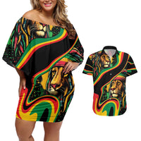 Rastafarian Lion Proud of Jamaica Couples Matching Off Shoulder Short Dress and Hawaiian Shirt Reggae My Soul LT9 - Wonder Print Shop