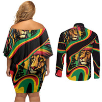 Rastafarian Lion Proud of Jamaica Couples Matching Off Shoulder Short Dress and Long Sleeve Button Shirt Reggae My Soul LT9 - Wonder Print Shop
