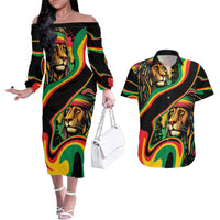 Rastafarian Lion Proud of Jamaica Couples Matching Off The Shoulder Long Sleeve Dress and Hawaiian Shirt Reggae My Soul LT9 - Wonder Print Shop