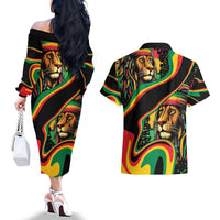 Rastafarian Lion Proud of Jamaica Couples Matching Off The Shoulder Long Sleeve Dress and Hawaiian Shirt Reggae My Soul LT9 - Wonder Print Shop