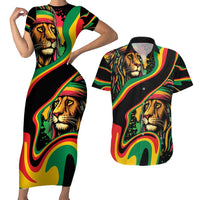 Rastafarian Lion Proud of Jamaica Couples Matching Short Sleeve Bodycon Dress and Hawaiian Shirt Reggae My Soul LT9 - Wonder Print Shop