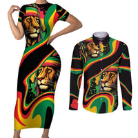 Rastafarian Lion Proud of Jamaica Couples Matching Short Sleeve Bodycon Dress and Long Sleeve Button Shirt Reggae My Soul LT9 - Wonder Print Shop