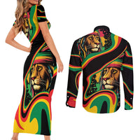 Rastafarian Lion Proud of Jamaica Couples Matching Short Sleeve Bodycon Dress and Long Sleeve Button Shirt Reggae My Soul LT9 - Wonder Print Shop