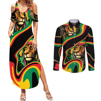 Rastafarian Lion Proud of Jamaica Couples Matching Summer Maxi Dress and Long Sleeve Button Shirt Reggae My Soul LT9 - Wonder Print Shop