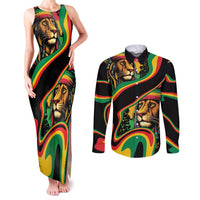 Rastafarian Lion Proud of Jamaica Couples Matching Tank Maxi Dress and Long Sleeve Button Shirt Reggae My Soul LT9 - Wonder Print Shop