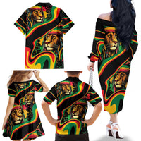 Rastafarian Lion Proud of Jamaica Family Matching Off The Shoulder Long Sleeve Dress and Hawaiian Shirt Reggae My Soul - Wonder Print Shop