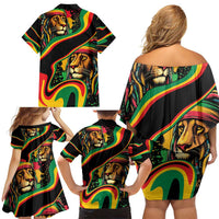 Rastafarian Lion Proud of Jamaica Family Matching Off Shoulder Short Dress and Hawaiian Shirt Reggae My Soul LT9 - Wonder Print Shop