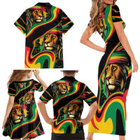 Rastafarian Lion Proud of Jamaica Family Matching Short Sleeve Bodycon Dress and Hawaiian Shirt Reggae My Soul - Wonder Print Shop