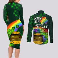 Kiss Me I'm Gay St Patricks Day Couples Matching Long Sleeve Bodycon Dress and Long Sleeve Button Shirt LT9 - Wonder Print Shop
