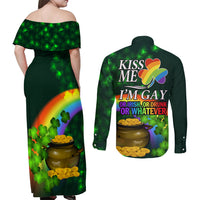 Kiss Me I'm Gay St Patricks Day Couples Matching Off Shoulder Maxi Dress and Long Sleeve Button Shirt LT9 - Wonder Print Shop
