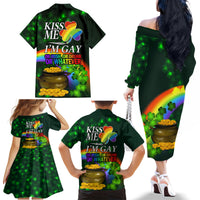 Kiss Me I'm Gay St Patricks Day Family Matching Off Shoulder Long Sleeve Dress and Hawaiian Shirt - Wonder Print Shop