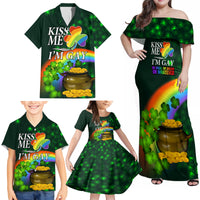 Kiss Me I'm Gay St Patricks Day Family Matching Off Shoulder Maxi Dress and Hawaiian Shirt LT9 - Wonder Print Shop