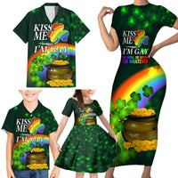 Kiss Me I'm Gay St Patricks Day Family Matching Short Sleeve Bodycon Dress and Hawaiian Shirt - Wonder Print Shop