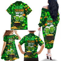 Be Irish St Patricks Day Family Matching Off Shoulder Long Sleeve Dress and Hawaiian Shirt Drink Drank Drunk - Wonder Print Shop