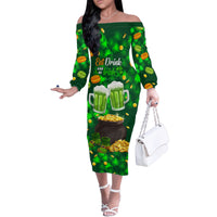 Be Irish St Patricks Day Family Matching Off Shoulder Long Sleeve Dress and Hawaiian Shirt Drink Drank Drunk - Wonder Print Shop