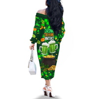 Be Irish St Patricks Day Family Matching Off Shoulder Long Sleeve Dress and Hawaiian Shirt Drink Drank Drunk - Wonder Print Shop