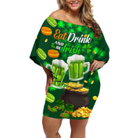 Be Irish St Patricks Day Family Matching Off Shoulder Short Dress and Hawaiian Shirt Drink Drank Drunk LT9 - Wonder Print Shop
