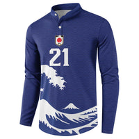 Custom Football Japan Yatagarasu Button Sweatshirt Tsunami Wave Pattern