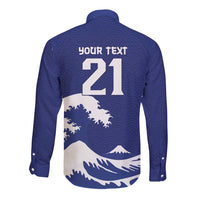 Custom Football Japan Yatagarasu Long Sleeve Button Shirt Tsunami Wave Pattern