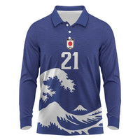 Custom Football Japan Yatagarasu Long Sleeve Polo Shirt Tsunami Wave Pattern