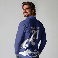 Custom Football Japan Yatagarasu Long Sleeve Polo Shirt Tsunami Wave Pattern