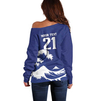 Custom Football Japan Yatagarasu Off Shoulder Sweater Tsunami Wave Pattern
