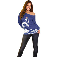 Custom Football Japan Yatagarasu Off Shoulder Sweater Tsunami Wave Pattern