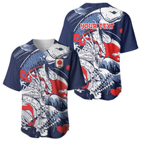 Personalized Football Japan Yatagarasu Baseball Jersey Blue Samurai Tsunami Wave Pattern