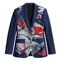 Personalized Football Japan Yatagarasu Blazer Blue Samurai Tsunami Wave Pattern