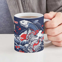 Personalized Football Japan Yatagarasu Ceramic Mug Blue Samurai Tsunami Wave Pattern
