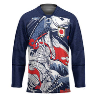 Personalized Football Japan Yatagarasu Hockey Jersey Blue Samurai Tsunami Wave Pattern