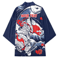 Personalized Football Japan Yatagarasu Kimono Blue Samurai Tsunami Wave Pattern