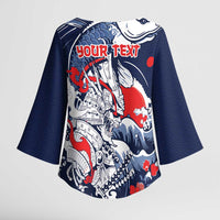 Personalized Football Japan Yatagarasu Kimono Sleeve Blouse Blue Samurai Tsunami Wave Pattern
