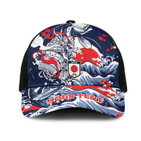 Personalized Football Japan Yatagarasu Mesh Trucker Cap Blue Samurai Tsunami Wave Pattern
