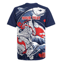 Personalized Football Japan Yatagarasu Rugby Jersey Blue Samurai Tsunami Wave Pattern