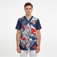 Personalized Football Japan Yatagarasu Scrub Top Blue Samurai Tsunami Wave Pattern