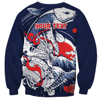Personalized Football Japan Yatagarasu Sweatshirt Blue Samurai Tsunami Wave Pattern