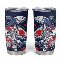 Personalized Football Japan Yatagarasu Tumbler Cup Blue Samurai Tsunami Wave Pattern