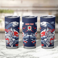 Personalized Football Japan Yatagarasu Tumbler Cup Blue Samurai Tsunami Wave Pattern