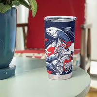 Personalized Football Japan Yatagarasu Tumbler Cup Blue Samurai Tsunami Wave Pattern
