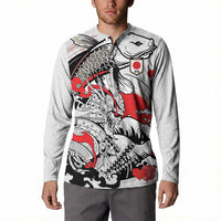 Personalized Football Japan Yatagarasu Button Sweatshirt White Samurai Tsunami Wave Pattern