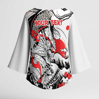 Personalized Football Japan Yatagarasu Kimono Sleeve Blouse White Samurai Tsunami Wave Pattern