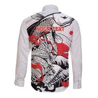 Personalized Football Japan Yatagarasu Long Sleeve Button Shirt White Samurai Tsunami Wave Pattern