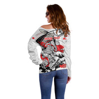 Personalized Football Japan Yatagarasu Off Shoulder Sweater White Samurai Tsunami Wave Pattern