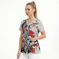 Personalized Football Japan Yatagarasu Scrub Top White Samurai Tsunami Wave Pattern