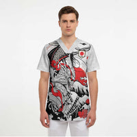 Personalized Football Japan Yatagarasu Scrub Top White Samurai Tsunami Wave Pattern