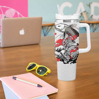 Personalized Football Japan Yatagarasu Tumbler With Handle White Samurai Tsunami Wave Pattern