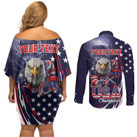 United States Ice Hockey Champions Personalized Couples Matching Off Shoulder Short Dress and Long Sleeve Button Shirt Lets Go Boy USA Goal