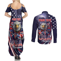 United States Ice Hockey Champions Personalized Couples Matching Summer Maxi Dress and Long Sleeve Button Shirt Lets Go Boy USA Goal